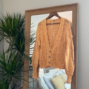 Orange Free People Knit Cardigan With Buttons